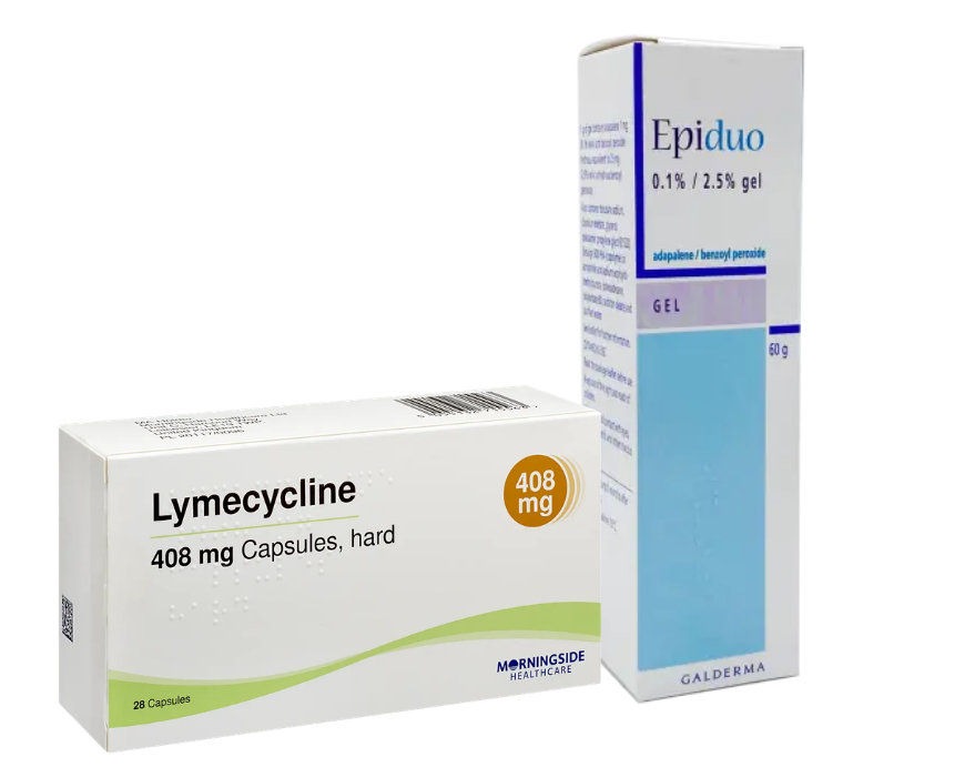 Lymecycline and Epiduo packaging - buy acne treatment online