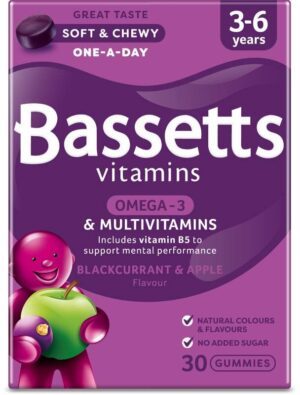 Bassetts Multivitamin + Omega 3 Blackcurrant & Apple 3-6 Years (30)
